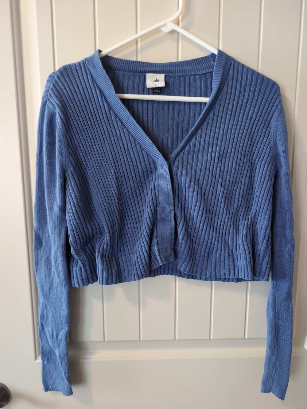 CAbi Blue Ribbed Cropped Cardigan